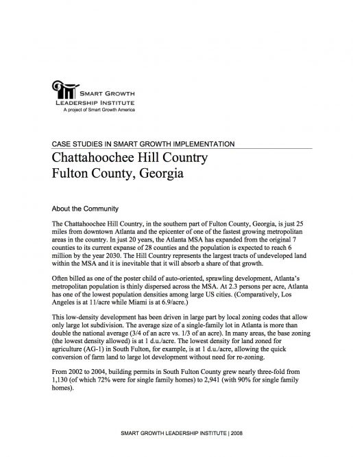 Case Studies in Smart Growth Implementation: Chattahoochee Hill Country, Fulton County, Georgia