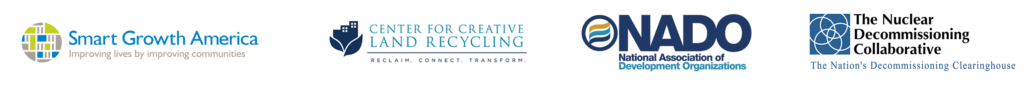 Logo block featuring logos from Smart Growth America, Center for Creative Land recycling, National Association of Development Organizations, and the Nuclear Decommissioning Collaborative